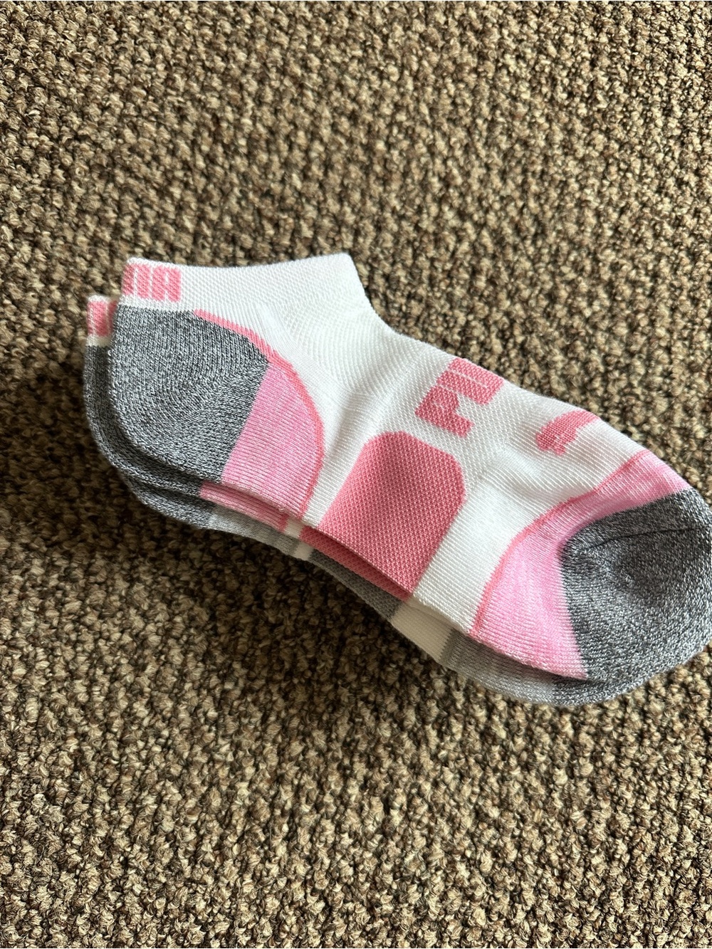 Puma White Low-Cut Socks with Pink and Gray Accents